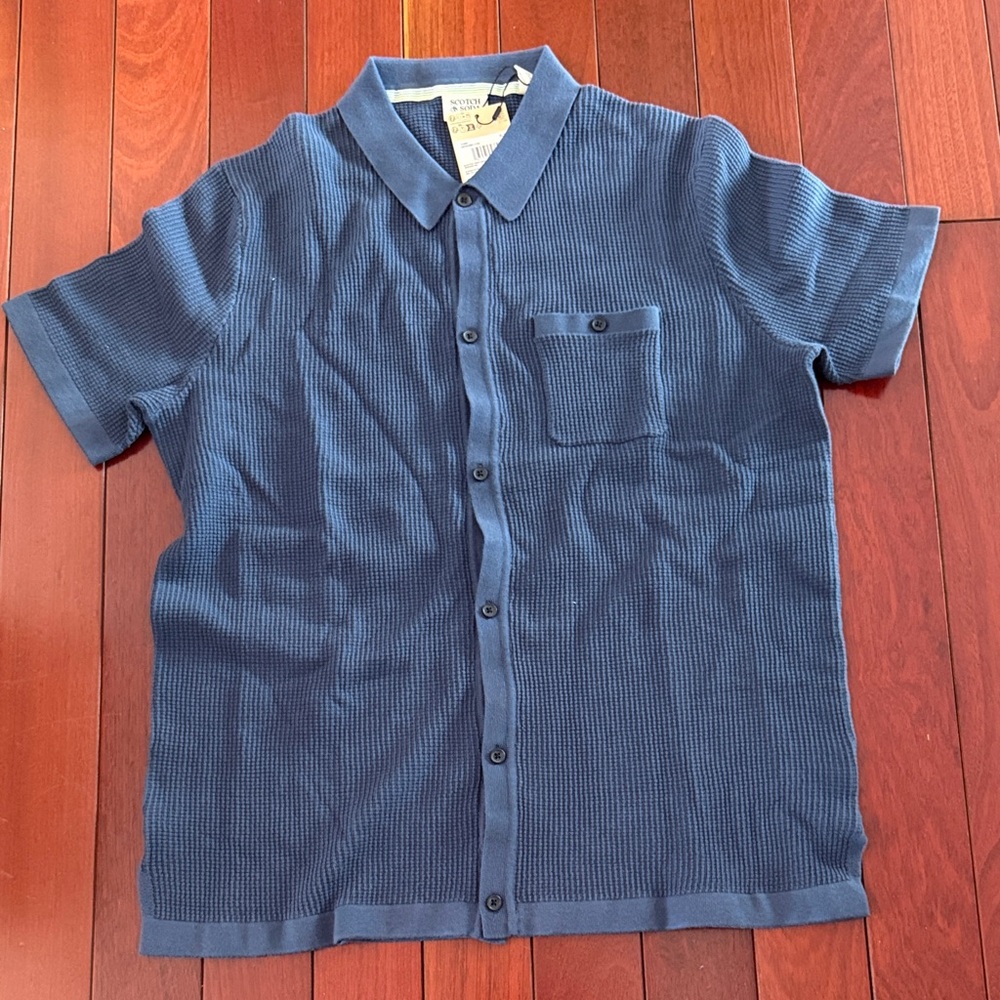 Scotch & Soda Navy Textured Short Sleeve Shirt